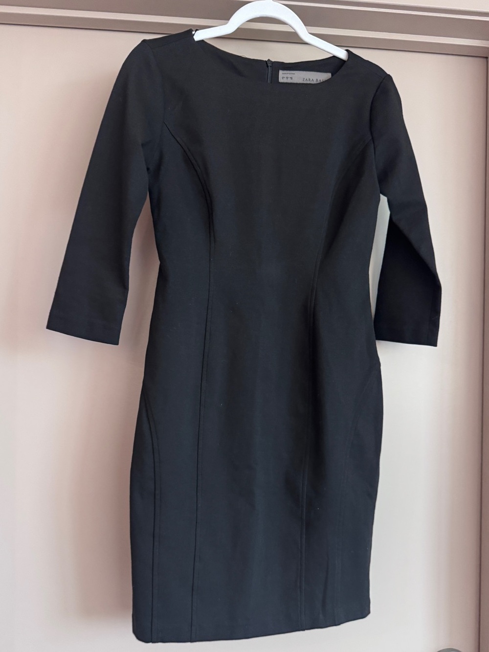 Zara Black Three-Quarter Sleeve Sheath Dress